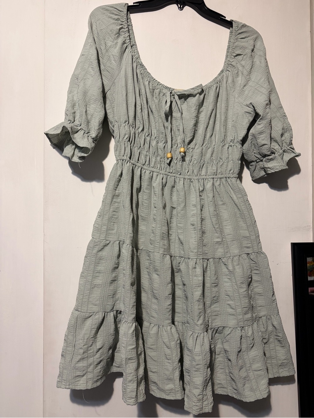 Women's Sage Green Tiered Peasant Dress